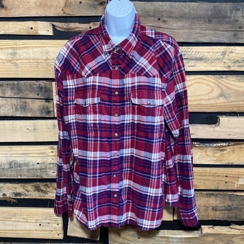 Jachs Girlfriend Plaid Comfort Stretch Flannel Shirt Red & Blue‎ Size XL
